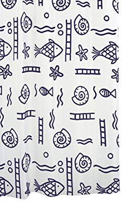 RIDDER Duschvorhang Textil ca. 240x180 cm Neptun, blau, inkl. Ringe | Waschbar | Fische | ÖkoTex