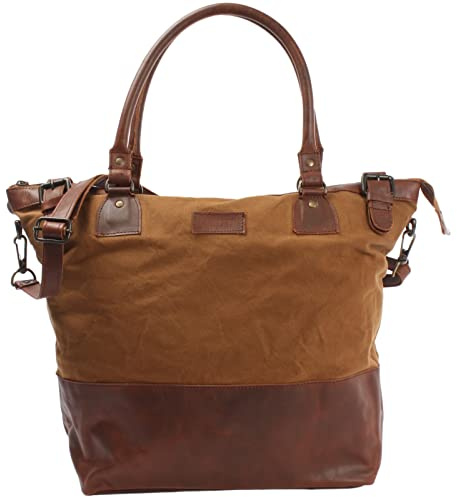 LECONI XL Shopper für Damen Kleiner Weekender Beuteltasche große Frauen Schultertasche Wickeltasche Umhängetasche aus Canvas & Leder 50x41x20cm Cognac LE2005-C