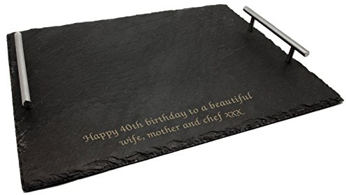 Personalised Large Slate Serving Tray With Chrome Handles, Laser Engraved - Enter Your Own Custom Text