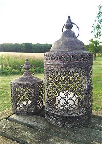 Vintage Moorish Lantern Candle Holder, Set of Two Moroccan Garden Indoor or Outdoor Use, Rustic