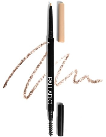 Palladio Beauty Brow Definer Pencil, Ash Brown, Ultra Precise Twist-Up Eye Brow with Long-Staying Power, Spooley Brush Blends Color for Natural Finish, No Eyebrow Pencil Sharpener Required