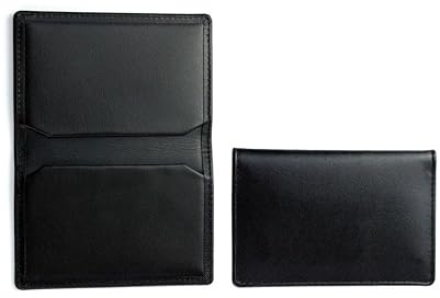 DELMON VARONE - Personalisierbares Visitenkartenetui aus Premium Boxcalf Leder schwarz, Elegante Echtleder Visitenkarten Etuis mit 2 flachen Steckfächern, Slim Kartenetui für Damen und Herren