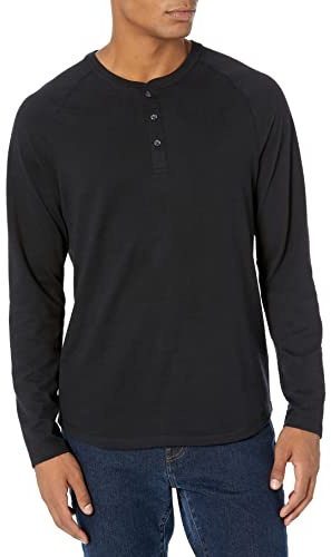 Amazon Essentials Men's Long-Sleeve Henley Shirt, Black, XXL