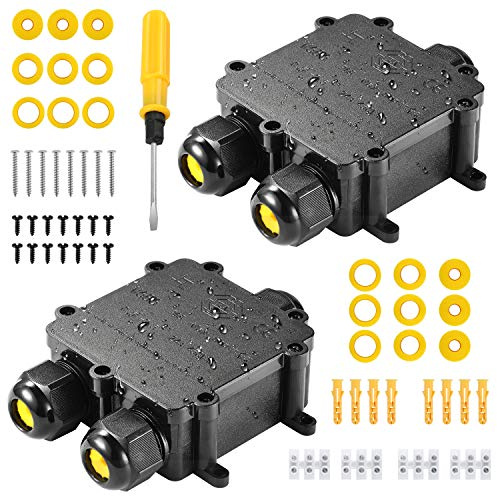 Kohree Abzweigdosen IP68 Wasserdicht Verteilerdose 3 Wege 2 Packs | Abzweigdose Außen Wasserdicht, Garten Erdkabel Elektrischer Kabelverbinder M25 Kabelverschraubung für Ø4mm-14mm, PC + PA66