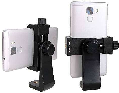 Photecs® Smartphone Halterung V3, Handy Stativ Adapter 1/4 (von ca. 56 bis 100 mm), iPhone Clip, Klammer, Phone Halter für Selfie Stick, Kompaktkameras und Navigationsgeräte