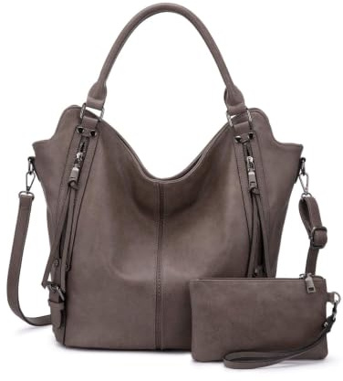 Realer Damen Handtaschen Groß Shopper Lederhandtasche Schultertasche Umhängetasche Geldbörse Hobo Damen Taschen Set für Büro Schule Einkauf Reise 2pcs Taupe