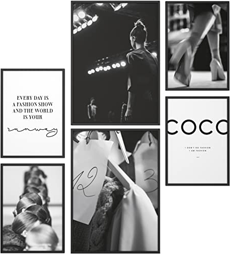 Papierschmiede® Mood Poster Set Coco Runway, Bilder Wohnzimmer Deko Schlafzimmer, 2x DIN A4 und 4x DIN A5, Model Schwarz-Weiß Fashion Catwalk - Wandposter ohne Rahmen