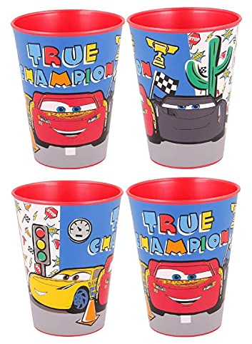 Gold1 4pc X Cartoon Character Drinking Cup Pack, Tumbler Re-Usable Plastic (Car Racer)