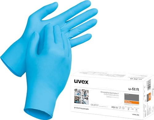 uvex u-fit ft - Einweghandschuhe aus Nitril-Kautschuk - Puder- & latexfrei - geeignet für Lebensmittel, Reinigung & Gesundheitswesen - 100 Stück - Blau - 07/S