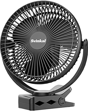 Svinkal Ventilador portátil de clip de 10000 mAh, alimentado por batería, USB tipo C, soporta ajuste de 720°, 4 velocidades, ventilador personal de 8 pulgadas para mesa, dormitorio, escritorio,