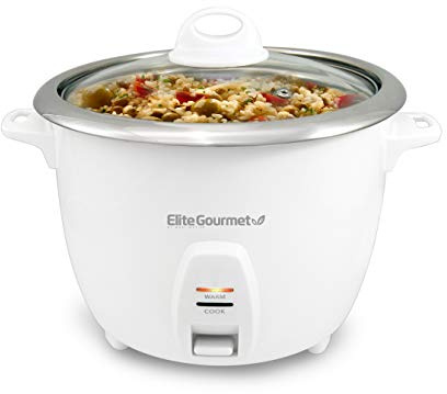 Elite Gourmet ERC-2010 Electric Rice Cooker with Stainless Steel Inner Pot Makes Soups, Stews, Grains, Cereals, Keep Warm Feature, 10 Cooked (5 Cups Uncooked), White