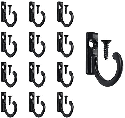 Umichen Wall Mounted Single Hook Robe Hooks Metal Coat Hooks and Screws for Hanging Key Jewelry Cup Cloth Bag Cap,20 Pieces(Black)