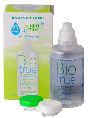 Biotrue Multi-Purpose Travel Eyeglass 100ml Flight Pack, Pillows and Rehydrates Soft Contact Lenses - Conditions, Cleans, Removes Proteins, Disinfects and Rinses