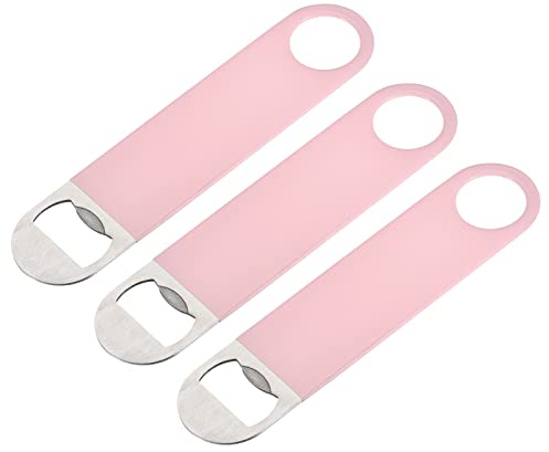 sourcing map Abrebotellas de cerveza, 3 piezas, abridor de botellas plano de acero inoxidable de 7.1 pulgadas de largo, adecuado para hombres y mujeres, suministros de cocina, fiesta, color rosa