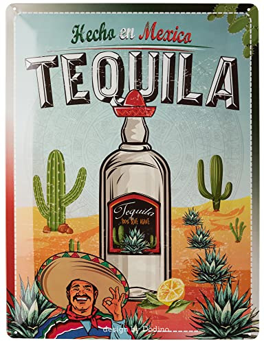 Dodino 30 x 40 cm Tin Signs Tequilla, Decorative Home Accessory, Retro Beer Sign, Decorative Metal Sign for All Bar Counter or Pub Owners