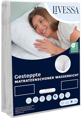 Livessa Gesteppte 200x220 Matratzenauflage wasserdicht, Weicher Mikrofaser-Matratzenbezug, Wasserdichter Matratzenschoner, Gesteppter Matratzenschoner dehnbar bis zu 30 cm (Weiß)