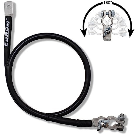 EBROM Batteriekabel Massekabel 35 mm² schwarz mit Flügelmutter Polklemme, variabel einstellbar, Länge ab 30cm bis 10m + Ringöse Kabelschuh M6 M8 M10 M12 - Ihre Auswahl: 35mm2-50 cm Kabelschuh M10