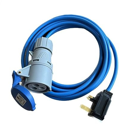 K M Electronics Heavy Duty Caravan Motorhome 13A Plug to 16A Socket 240V Mains Hook Up Cable Various Lengths (5M)