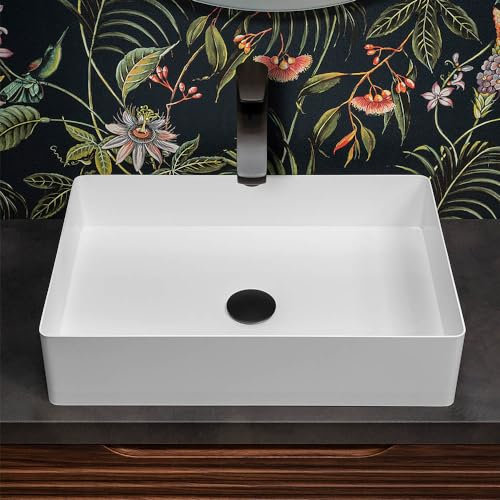 Lavabo da appoggio rettangolare 58x38 cm in acciaio inox, finitura nero opaco e profondità 9,5 cm, GOYA