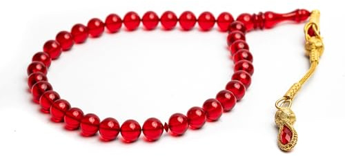Kehribar Tesbih, Feuer Bernstein, Gebetskette, Echt Silber 14K vergoldet, Kazaz Anhänger - Spirituelles Kunstwerk für Meditation und Schutz - Einzigartiges Geschenk der Liebe und Harmonie