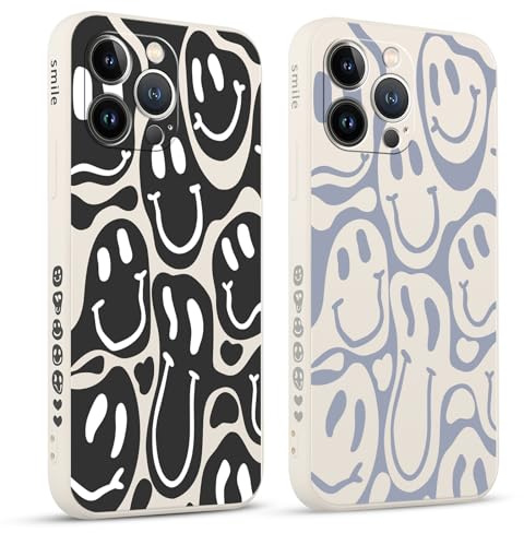Pnakqil 2 stück Handyhülle für iPhone 13 Pro 6,1, Hülle Lustiges Funny Lächeln Design Grimace Bemaltes Muster süß Ästhetik Mädchen Silikon Schutzhülle Tasche Schön Kameraschutz Case