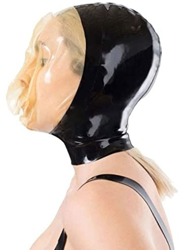 ZOUTYI Latexmaske SM Latex Maske Aufblasbare Maske Mit Vollständiger Abdeckung Sexy Mund Curling Design 100% Perfekte Passform Erotische Kontrolle Fetisch Sklave BDSM Sexspielzeng,Schwarz,XXL