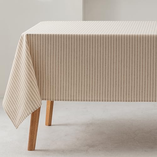 GAMUSI Tischdecke, schmutzabweisend, rechteckig, feine Streifen, Leinen, wasserdicht, 100% Baumwolle, waschbar, Innen- und Außenbereich, 140 x 300 cm