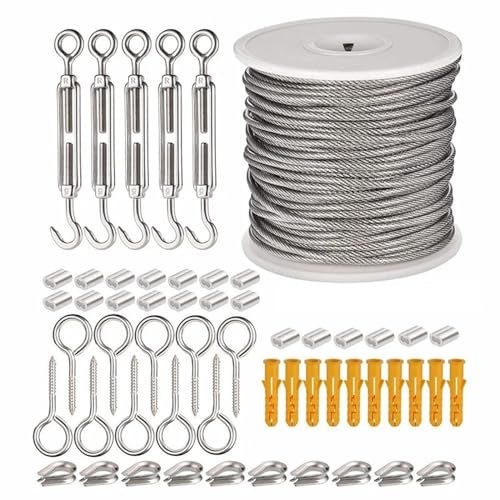 56-teiliges Stahl-PVC-beschichtetes flexibles Drahtseil, weiches Kabel, transparenter Edelstahl, Wäscheleine, Haken, Schrauben, Korbbolzen, Geländer-Set (Color : 15M)