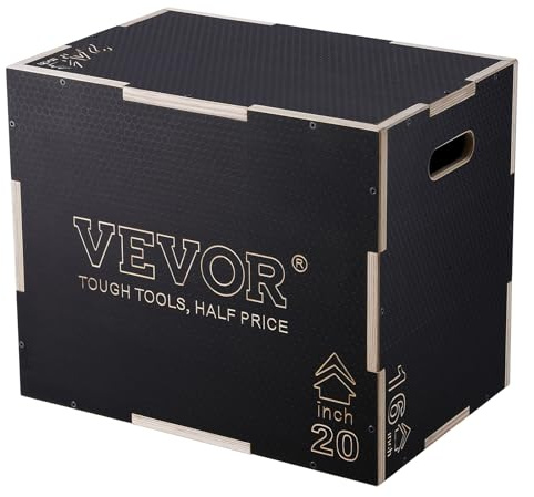 VEVOR SS-M-24-20-16, 24/20/16 tum träplyo, plattform och hoppningssmidighet, halkfri fitnessträning Step Up-box för hemmagym, konditionering styrketräning, svart