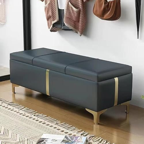 Aufbewahrungsbank, mit Samt getuftete gepolsterte Sofabank, mit großem Stauraum, 80 x 39 x 40 cm, Ottoman-Bank, für Wohnzimmer, Eingangsbereich, Schlafzimmer, modern (Dunkelgrau)