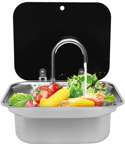VBVARV Caravan RV Waschbecken Mit Wasserhahn Waschbecken Edelstahl-Spüle Handwäsche Basin -Bootswaschbecken Für Trailer, Caravan, Wohnmobil, Zuhause,1set,380x280x150mm