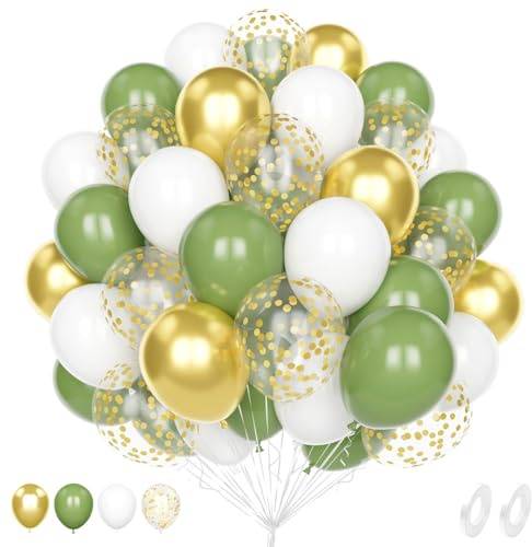 Salvia gröna ballonger, 60 st 30 cm salvia grön vit metallisk guldkonfettiballong för kvinnor män födelsedag baby möhippa årsdag förlovning bröllop kön avslöja djungel safari party deco