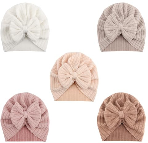 DRESHOW 5 Stück Baby Turban Hüte Turban Brötchen Knoten Baby Infant Beanie Baby Mädchen Weiche Nette Kleinkind Mütze