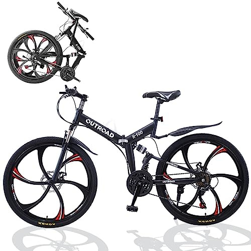 Omelaza 26 ich Folding Mountain Bike, 21 Speed High Carbon Steel Mountain Bike for Adults with 27 Inches Durable Tires, Front Suspension Folding Bicycle for Women and Man