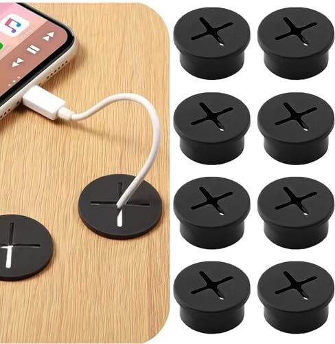 8 Piezas Tapa Pasacables Escritorio, 25mm Pasacables de Escritorio Pasacables Mesa Circulares, Ojal de Silicona Flexible Cubierta Orificio de Cable para Oficina Hogar Escuela Computadora (Negro)