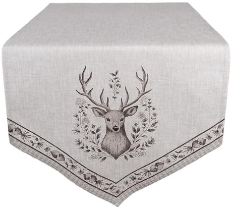 Clayre & Eef Tischläufer 50x160 cm Beige Baumwolle Hirsch Tischdecke