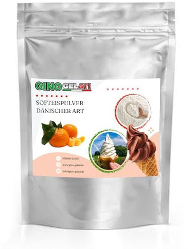 Gino Gelati Dänisches Softeis Pulver, fruchtiger Geschmack, verschiedene Geschmacksvarianten, schnell und einfach Zubereitet, Made in Germany, Eis selber machen (1 Kg, Mandarine)