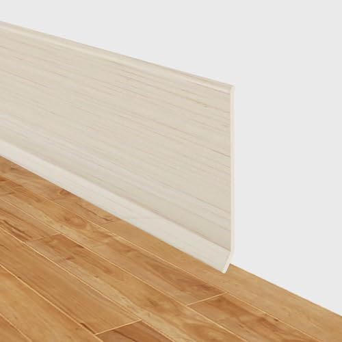 Flexible Skirting Board Covers 10cm Wide Self Adhesive PVC Skirting Board Trim Wall Baseboard Molding Trim (Beige Wood Grain, 10cm×6m)
