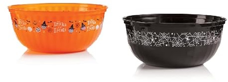 Swan Household Set of 2 Halloween Plastic Trick Treat Candy Bowls (Black + Orange)