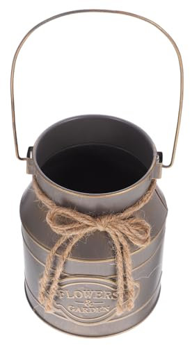Alipis Vintage Tin Flower Pot Iron Planting Bucket Handle for Home Centerpiece
