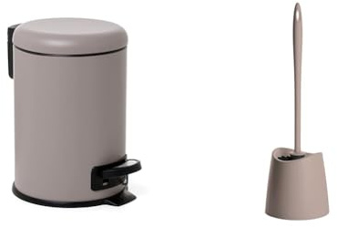 TATAY Stainless Steel Bathroom Waste Bin with Pedal, 3L Capacity, Color Taupe. + Toilet Brush WC-Standard, Polypropylene, Taupe, One Size