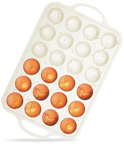 Mini-Muffin-Silikonformen mit metallverstärktem Rahmen, antihaftbeschichtet, 24 Tassen, Mini-Cupcake-Formen zum Backen, BPA-frei, Mini-Muffinblech für Tortenpudding, 38,9 x 23,4 x 2,5 cm, Creme mit