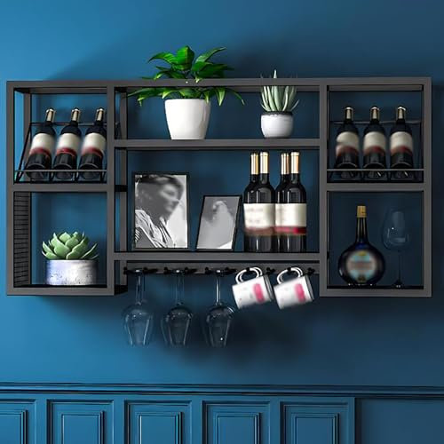 ICEMOB Botellero Vino Pared/Vinotecas,Multifunción Almacenar Botellas,Muebles Bar para Salon,Creatividad Exhibidor De Vidrio,Copa Colgante Al Revés,Fácil De Instalar,Negro,180CM
