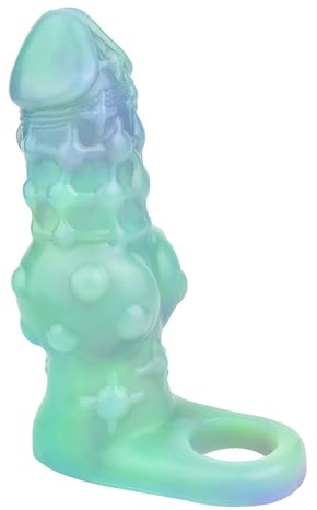 Qiyasex Leuchtend Penis Sleeve Monster Dildo Mit Dehnbar Silikon Cockring, Penismanschetten PenishüLle ZüR Erektionssteigerung VerzöGerte Ejakulation, Penis VergrößErung Sexspielzeug(GrüN)