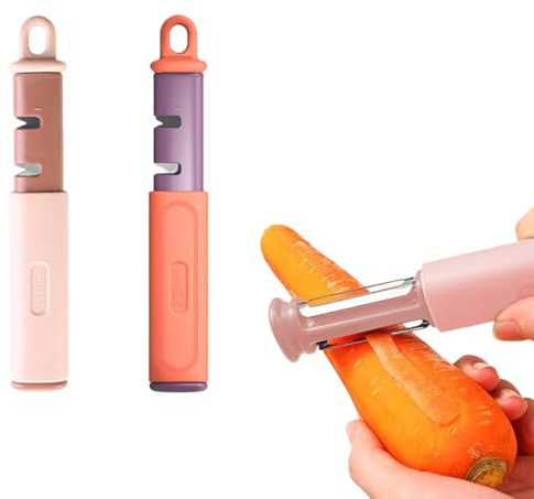 NHQZ Cuisine 2 Pc 2-in-1-aiguiseur affûteur de Couteaux Professionnel Facile affûtage des Couteaux Ciseaux Outil d'affûtage affûteur de Couteaux Rotatif Portable grattoir poêle Éplucheur