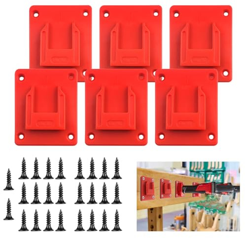 Set di 6 supporti per attrezzi Milwaukee M18, adatto anche per utensili Dewalt da 20 V, supporto per trapano, gancio (quantità 6, rosso)