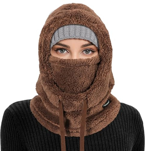 AYPOW Plüsch Sturmhaube Mütze Winter Herren Damen, Multifunktionale Outdoor Winddicht Thermo Fleece Gesichtshaube Warm Skimaske mit Nackenwärmer Halswärmer, Gesichtsmaske Radfahren Motorräder Wandern