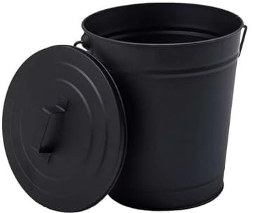 Linxor - Seau, poubelle à cendres 12 L en métal avec couvercle - Noir