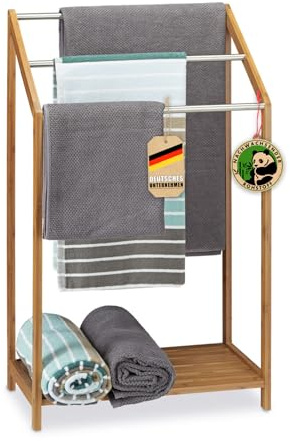 KARAT - Porte-Serviettes en Bambou – Étagère à Serviettes avec Rangement Pratique pour Serviettes et Accessoires - Design Élégant Durable Écologique (Illinois, P31 x L51 x H85 cm)