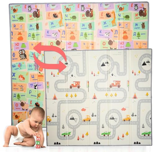 LITTLE BLISS, Alfombra Bebé Acolchada Plegable. 200x180cm, 1.5cm Grosor, Bordes Reforzados y Superficie Sensorial, Reversible y Antideslizante (ALPHABET EDITION)